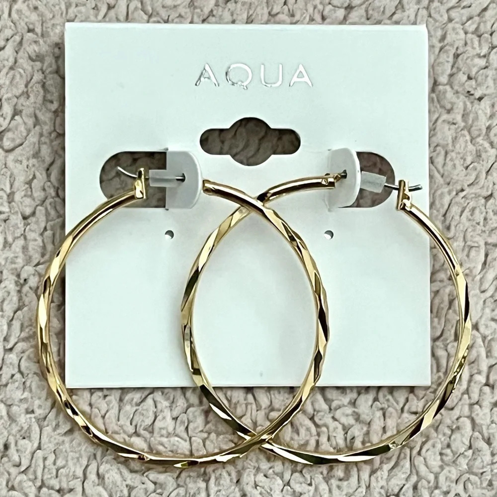 Aqua Gold-Tone Twist Hoop Earrings